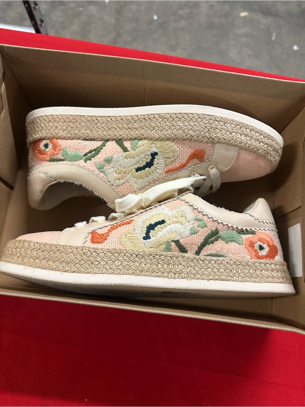 Dolce Vita Azalia Pink Floral Raffia Embroidered Espadrille Sneakers 7.5 NEW